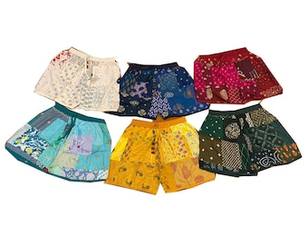 Short en patchwork unisexe coloré avec poches taille élastique - Joli bas d&#39;été en rayonne fait main - Short d&#39;été en patchwork