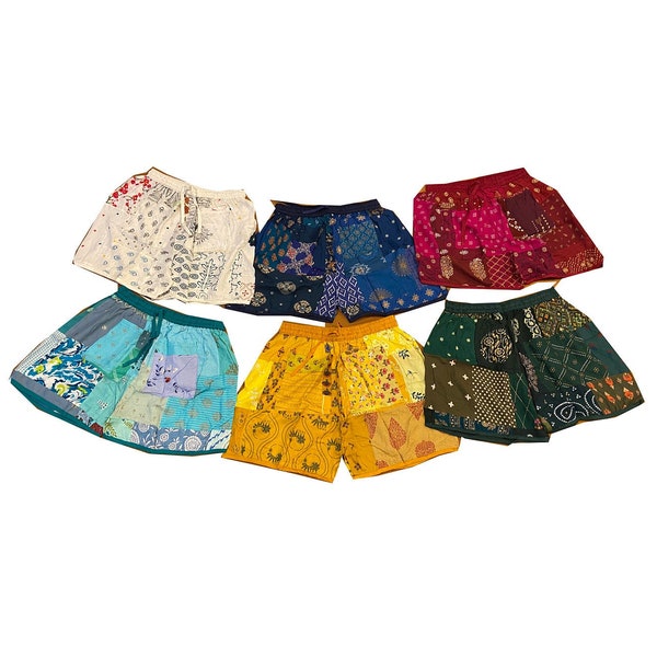 Lot Of 1 to 50 Piece Indian Handmade Unisex Patchwork Shorts With Pockets / Boho Hippie Rayon Nightwear Shorts / Super Comfy Yoga Shorts
