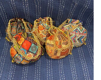 Lot Of 1 to 100 Pcs Indian Handmade Silk Digital Print Clutch Purse Potli Bag / Pouch Drawstring Bag / Wedding Favor / Return Gift For Guest