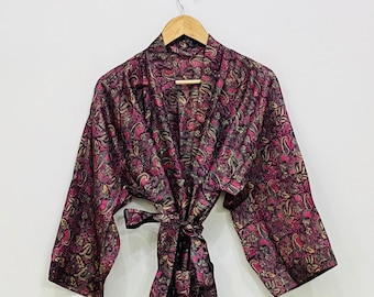 Kimono largo de seda pura, pareo bohemio para la playa, atuendo para festivales.