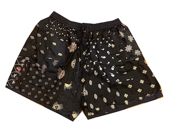 Short de yoga super confortable avec poches / Short indien bohème fait main en patchwork assorti / Short unisexe couleur noire / Short d&#39;été en rayonne