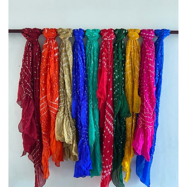 Indian Handmade Bandhani Dupatta Scarves - Set of 50 Solid Color Tie Dye Stoles from Rajasthan Perfect Gift for Guests and Girls