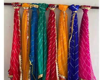 Indian Handmade Leheriya Chiffon Dupatta with Gota Border and Latkan - Lot of 1-100 Pieces Wedding Favor or Return Gift