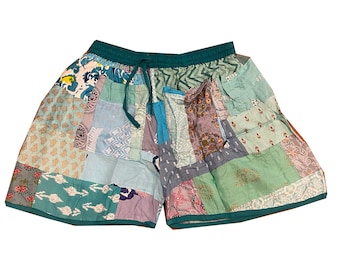 Super Comfy Indian Handmade Patchwork Shorts With Pockets / Indian Bohemian Yoga Shorts / Unisex Hippie Shorts  / Nightwear Rayon Shorts