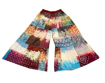 Indian Handmade Assorted Cotton Patchwork Palazzo Pant / Comfy Women Wide Leg Pant / Tie Dye Patchwork Palazzo / Summer Cotton Pant For Her