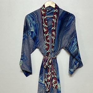 Women Silk Kimono Robe / Handmade Silk Bathrobe Loungewear / Beach Cover Up / Night Wear Kimono / Long Bridesmaid Robe / Boho Silk Cardigan