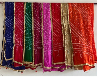 Bandhani Silk Dupatta with Gota Work - 1 to 100 Piece Options - Handcrafted Indian Scarf