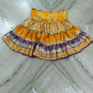 Yellow Color Silk Patchwork Skirt / Lightweight Silk Mini Skirt / Boho Hippie Tiered Skirt / Summer Short Skirt / Indian Festival Skirt