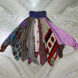 Gerecycleerde Sari Silk patchwork rok / Boho hippie vloeiende gelaagde rok / lange maxi kleurrijke rok / Boho zomerrok / Boho hippierok