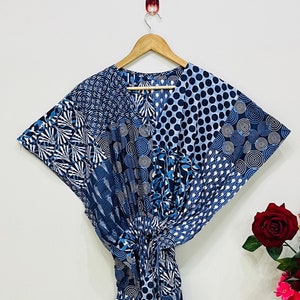 Indian Patchwork Print Cotton Kaftan- Hippie Maxi Dress for Women- Beach Cover Up- Party Wear Night wear Outfits Bridal Kaftan Long Kaftan