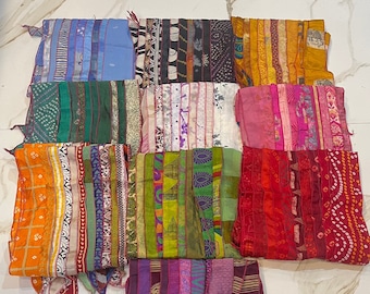 Echarpes sari en patchwork de soie faits main - Lot de gros écharpes d'été indiennes colorées multicouches