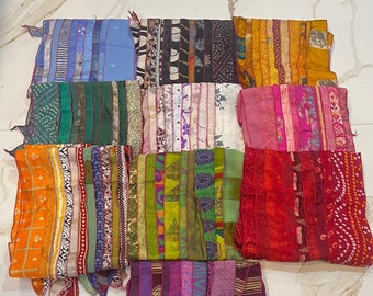 Echarpes sari en patchwork de soie faits main - Lot de gros écharpes d'été indiennes colorées multicouches