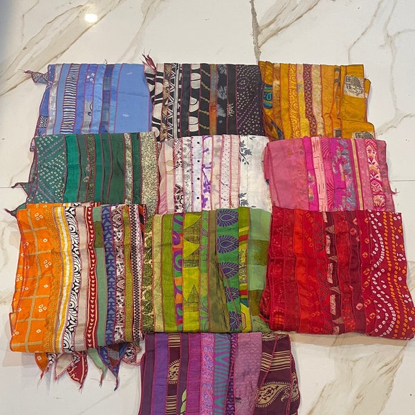 Handmade Patchwork Silk Sari Scarves - Wholesale Lot  Indian Multi Layer Colorful Summer Scarf