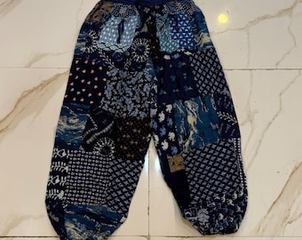 Unisex Patchwork Harem Pants, Rayon Boho Beach Yoga Lounge Wear
