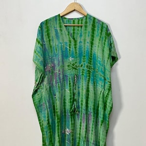 Tie Dye Silk Maxi Kaftan /  One Size Fits All Caftan / Bohemian Resort Wear Dress / Hand Dyed Summer Lounge Dress / Beach Cover Up