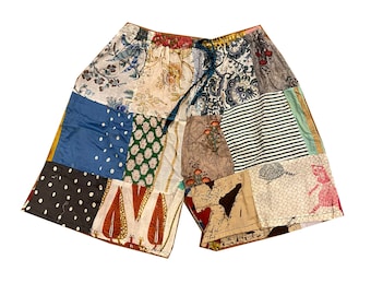 Handmade Boho Patchwork Shorts-Unisex Hippie Fashion-Bohemian Nightwear-Yoga Statement Piece-Indian Inspired-Fun and Colorful Clothing