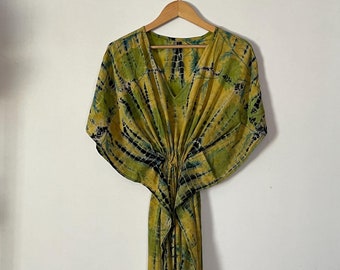 Handmade Tie Dye Kaftan, Silk Kaftan Dress, Resort Wear, Beach Dress, Festival Kaftan, Maxi Dress, Long Kaftan, Boho Kaftan Dress