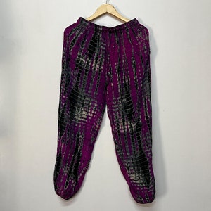 Purple Black Tie Dye Harem Pants, Handmade Boho Yoga Pants, Baggy Trousers, Festival Pants, Hippie Pants, Silk Pants, Bohemian Pants