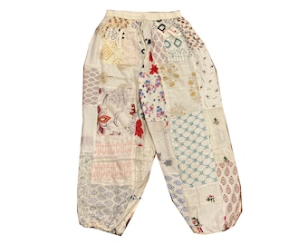 White Indian Handmade Patchwork Harem Pant with Pockets - Super Comfy and Unisex for Boho Hippie Style Yoga and Summer