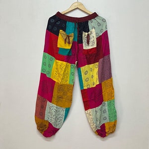 Handgemaakte rayon patchwork harembroek, hippie boho broek
