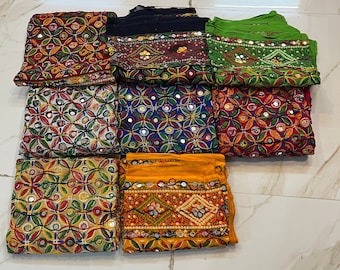 Embroidered Cotton Phulkari Dupatta, Mirror Work Scarf, Indian Wedding Favor