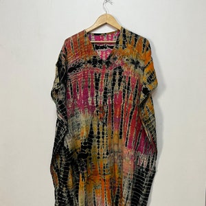 Luxury Resort Wear Kaftan / Recycle Sari Silk Kaftan / Tie Dye Kaftan For Women / Indian Handmade Silk Maxi Dress / Silk Beach Cover Up