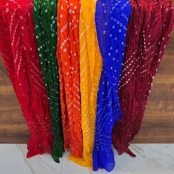 Hand Tie-Dyed Bandhej Silk Dupatta - Ideal for Special Occasions & Gift Giving- Indian Traditional Scarf- Summer Uses Scarf
