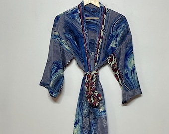 Handmade Silk Long Kimono, Bridal Robe, Beach Cover Up