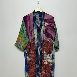 Handmade Multicolor Kimono Jacket, Boho Festival Jacket, Patchwork Silk Kimono, Colorful Kimono, Hippie Kimono, Silk Sari Kimono