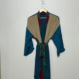 Elegant Silk Robe, One Size Kimono, Night Outfits, Silk Patchwork Robe, Resort Wear, Long Dressing Gown, Christmas Gift