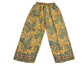 Paisley Printed Silk Wide Leg Pant / Indian Handmade Bohemian Silk Palazzo / Boho Hippie Silk Yoga Pant / Comfy Wide Leg Trouser