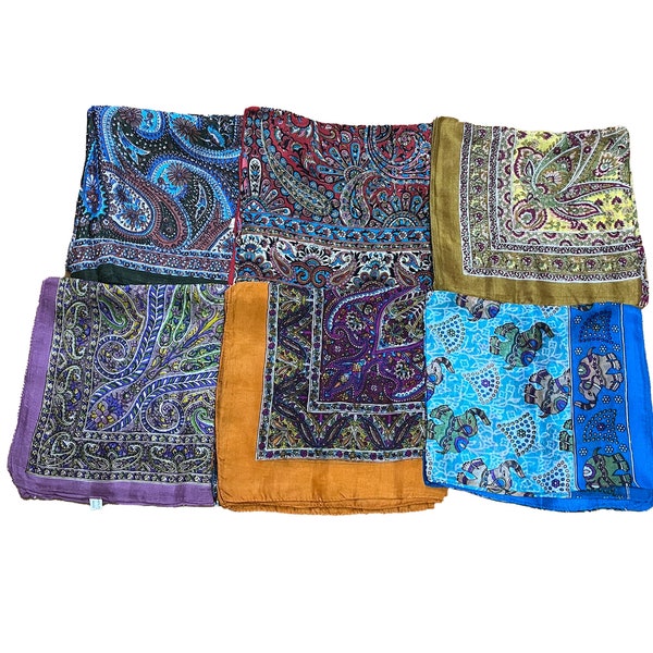 Indian Handmade Pure Silk Square Scarves - Wholesale Lot Assorted Colors and Patterns for Gifts