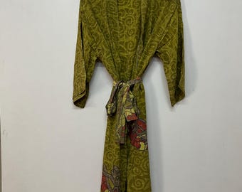 Handmade Crepe Silk Kimono Duster Jacket, Boho Beach Cover Up