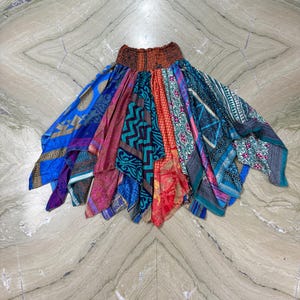 Colorful Silk Patchwork Skirt / Summer Maxi Skirt For Women / Patchwork Flowy Skirt / Boho Style Hippie Skirt  / 100% Silk Skirt For Her