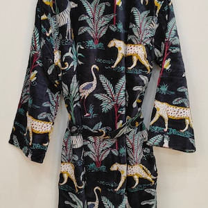 Velvet Kimono, Long Jacket, Winter Warm Jacket, Hippie Kimono, Animal Print Kimono, Boho Kimono, Bridal Bridesmaid Robe, Long Dressing Gown