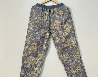 Handmade Kantha Quilted Cotton Pants: Floral Boho Lounge Wear