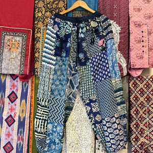 Lightweight Harem Pants, Colorful Rayon Patchwork Boho Trousers, Unisex Hippie Beach Clothing, Yoga Lounge and Festival Wear