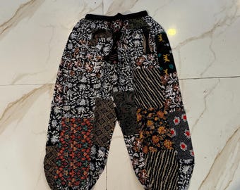 Unisex Patchwork Harem Pants, Lightweight Rayon Beach Yoga Trousers