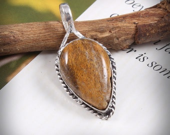 Wooden Jasper Silver Plated Pendant | Handicraft Jewelry | Boho Jewelry | Designer Pendant Jewelry | Birthstone Pendant | Gift For Her