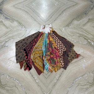 Sari zijde patchwork rok recyclen/boho hippie gelaagde rok/patchwork maxi rok/elastische taille rok/zomer zijden rok
