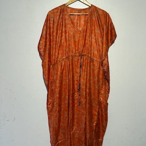 Recycle Silk Long Kaftan / Plus Size Maxi Dress For Women / 100% Pure Silk Caftan Dress / Beach Cover Up / Resort Wear Dress / Kimono Kaftan
