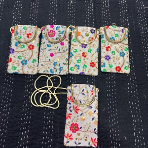 Indian Handmade Women's Embroidered Mobile Cover / Wholesale Lot Of Mobile Pouch Bag / Indian Wedding Gift / Gift For Guests image 10