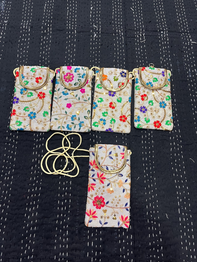 Indian Handmade Women's Embroidered Mobile Cover / Wholesale Lot Of Mobile Pouch Bag / Indian Wedding Gift / Gift For Guests image 10