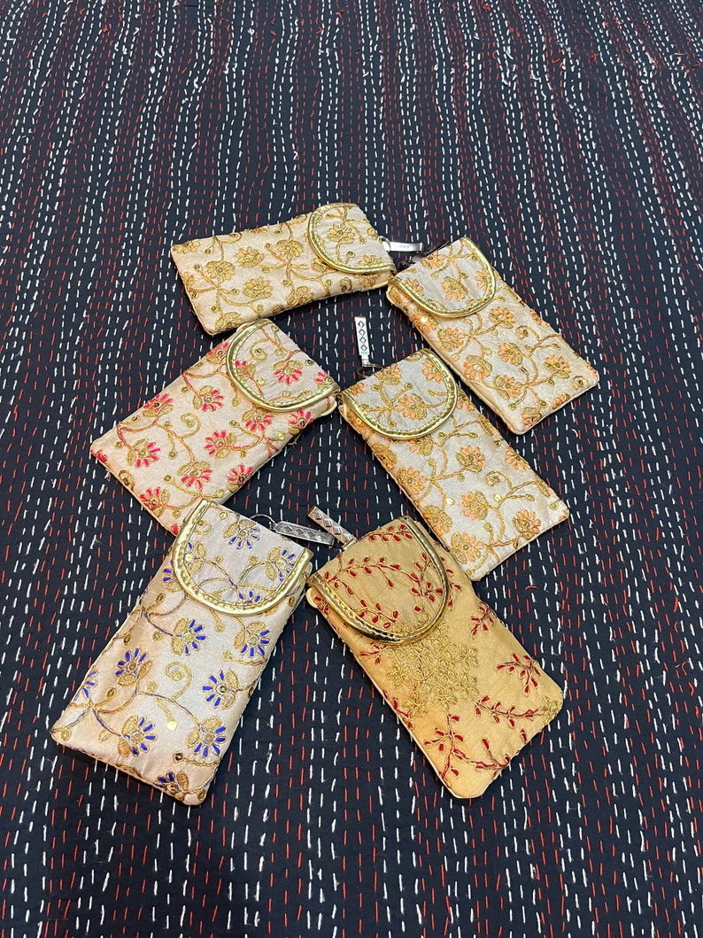 Indian Handmade Women's Embroidered Mobile Cover / Wholesale Lot Of Mobile Pouch Bag / Indian Wedding Gift / Gift For Guests image 3