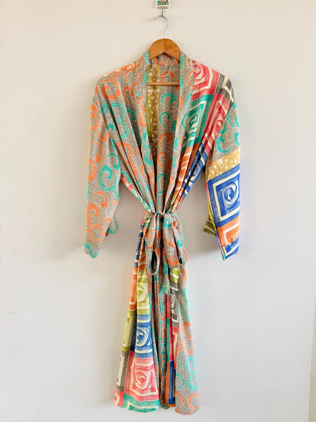 Colorful Bohemian Kimono Robe, House Coat, Long Kimono, Bridal Robe ...