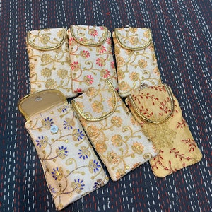 Indian Handmade Women's Embroidered Mobile Cover / Wholesale Lot Of Mobile Pouch Bag / Indian Wedding Gift / Gift For Guests image 4