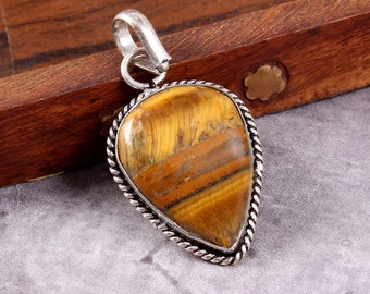 Silver Plated Tiger Eye Pendant Jewelry | Handicraft Jewelry | Boho Jewelry | Designer Pendant Jewelry | Birthstone Pendant | Gift For Her