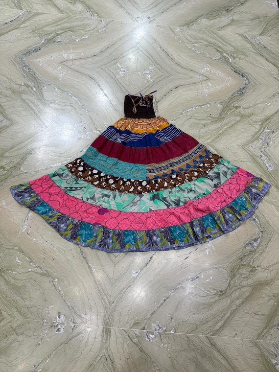 Recycled Sari Silk 2-in-1 Skirt Dress - Boho Convertible Maxi Beach Wear Recycled Sari Silk 2-in-1 Skirt Dress - Boho Convertible Maxi Beach Wear