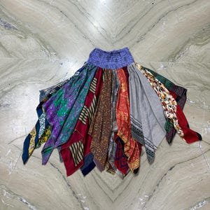 Sari zijde patchwork schrootrok, veelkleurige fee maxi rok met ruches, boho hippie zijden patchwork rok, zomer maxi rok voor vrouwen