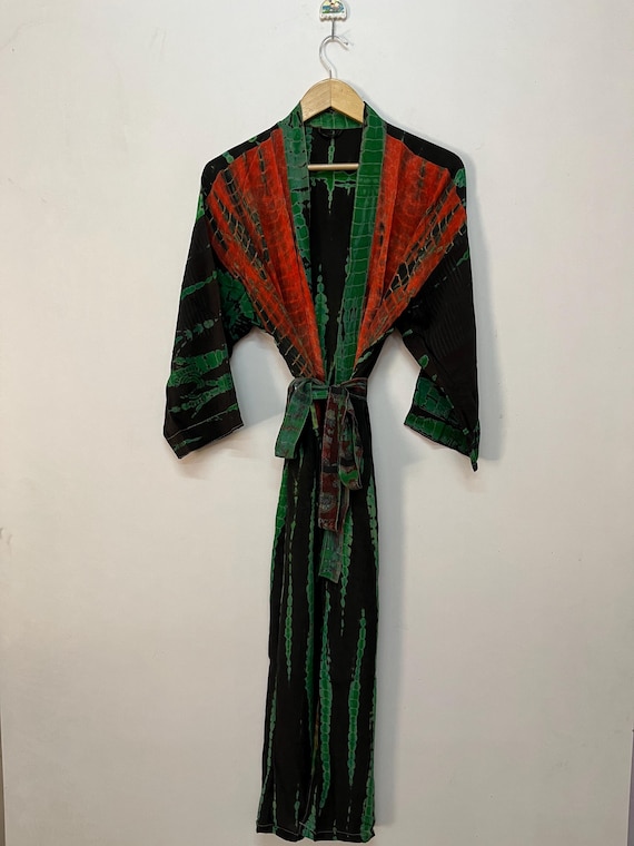 Silk Kimono, Tie Dye Robe, Long Kimono, Boho Duster Jacket, Patchwork Robe, Wedding Robe, Festival Outfit, Evening Gown, Beach Cover Up